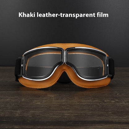 Hot New Items at Buy Center: Men's Retro Outdoor Goggles Khaki Leather Transparent