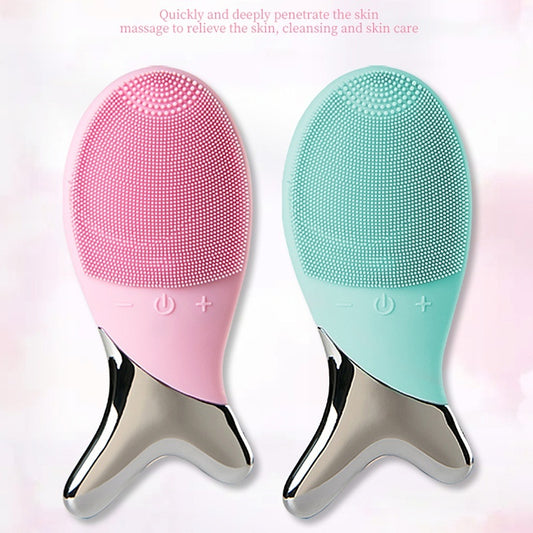 Système de nettoyage en gel de silicone Instrument électrique pour le visage Brosse de nettoyage des pores Instrument thérapeutique inductif Masseur à vibrations