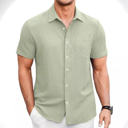 Just Arrived at Buy Center: Men's Summer Solid Color Bubble Wrinkle Simple And Comfortable Daily Short Sleeve Shirt