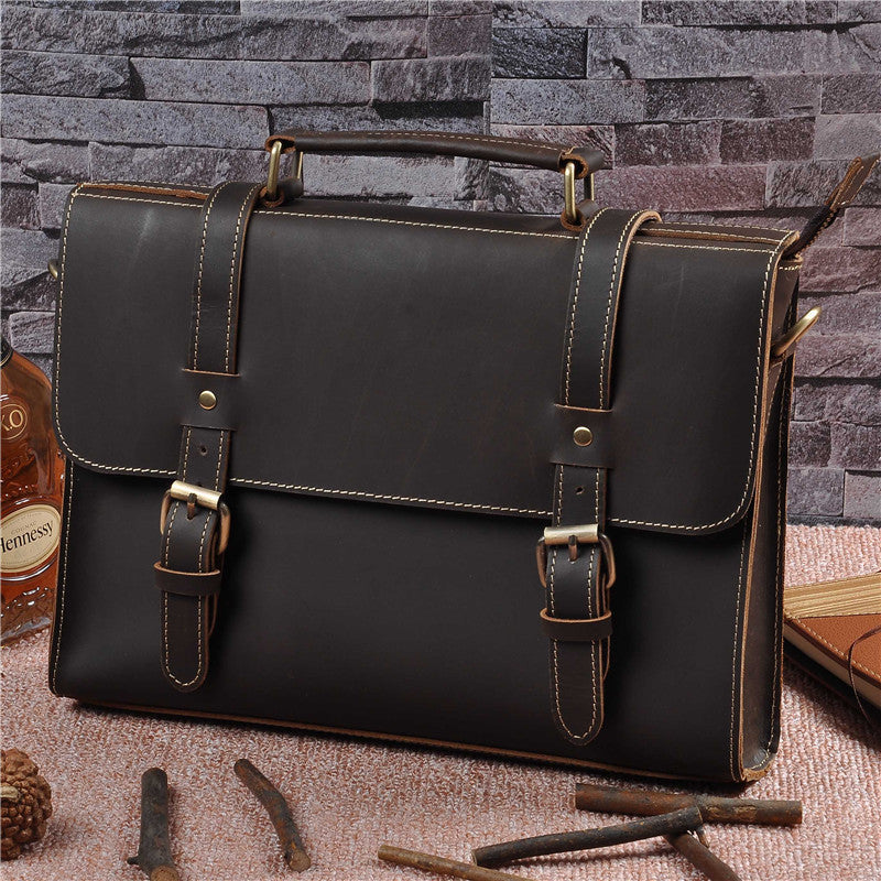 Hot New Items at Buy Center: Mens Genuine Leather Cowhide Crazy Horse Leather Handbag