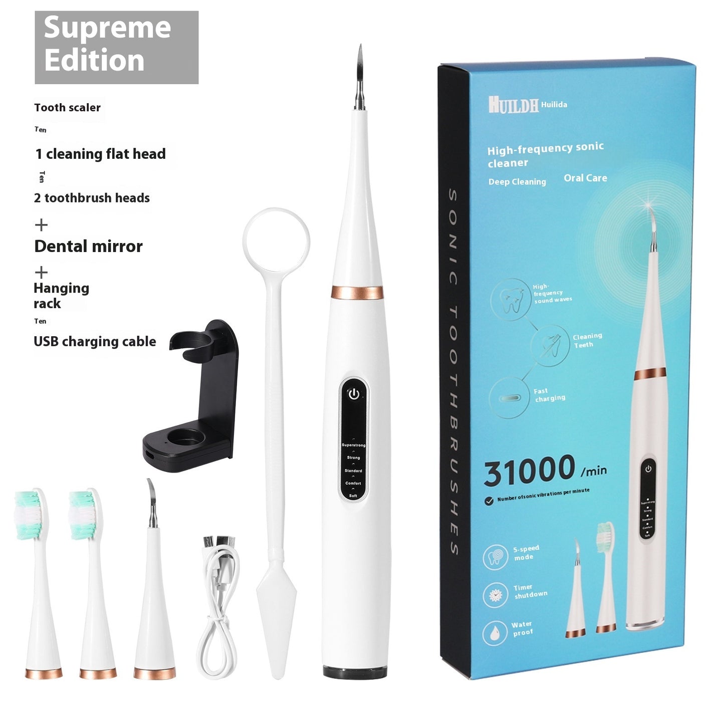 Buy Center Handpicked- Household Ultrasonic Six-in-one Electric Teeth Cleaner 156X White VIP Version English