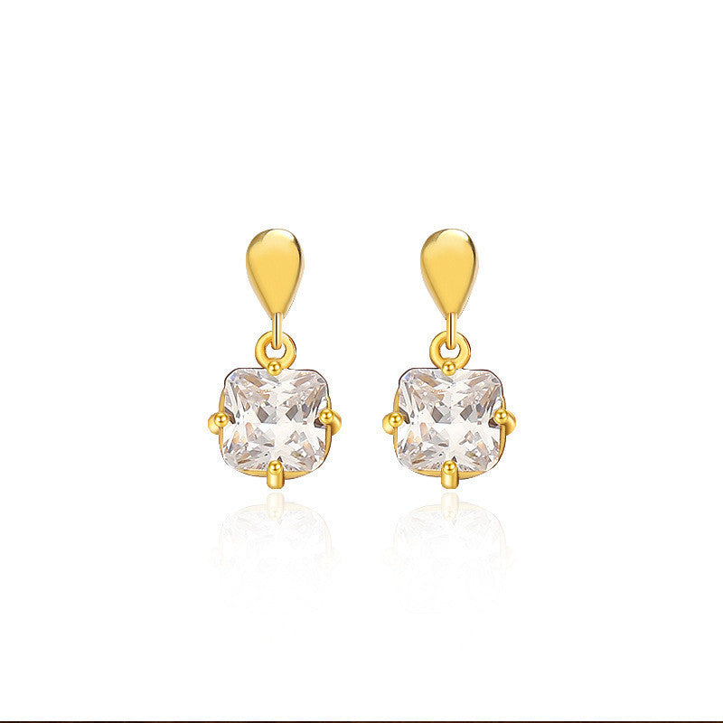 Boucles d'oreilles à tige carrées en forme de goutte en argent S925, simples et élégantes, avec diamants