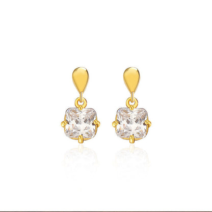 Boucles d'oreilles à tige carrées en forme de goutte en argent S925, simples et élégantes, avec diamants