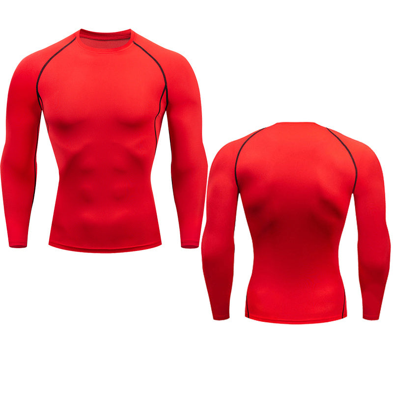 New at Buy Center: Men's Fitness Short Sleeve Sports Running Tight Round Neck T-shirt Red long sleeve