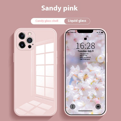 Just Arrived at Buy Center: White Tempered Glass All-inclusive Drop-resistant Phone Case Sand Pink