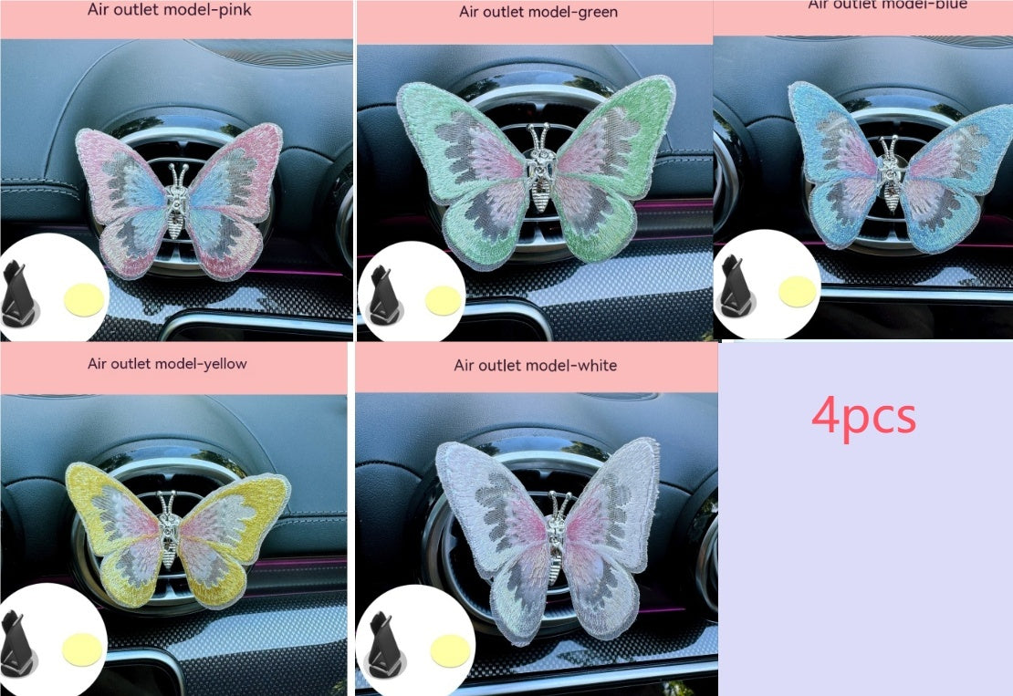 Just Arrived at Buy Center: Moving Embroidery Butterfly Center Console Air Outlet Decoration Healing Series Car Accessories Set clip 4PCS