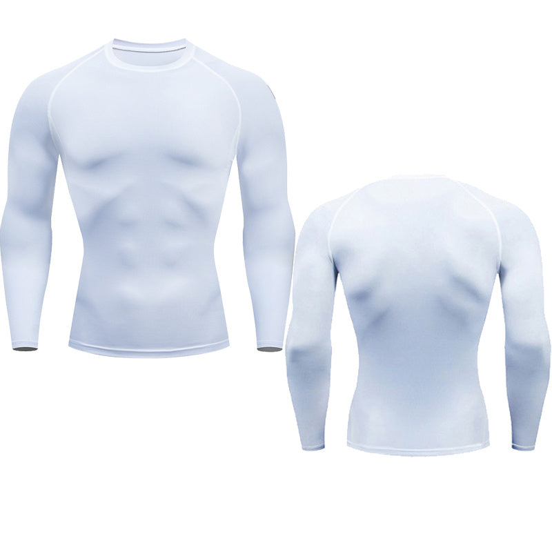 New at Buy Center: Men's Fitness Short Sleeve Sports Running Tight Round Neck T-shirt White long sleeve