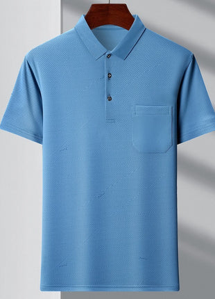 Camiseta tipo polo juvenil con cuello tipo polo y rayas con bolsillo real para hombre