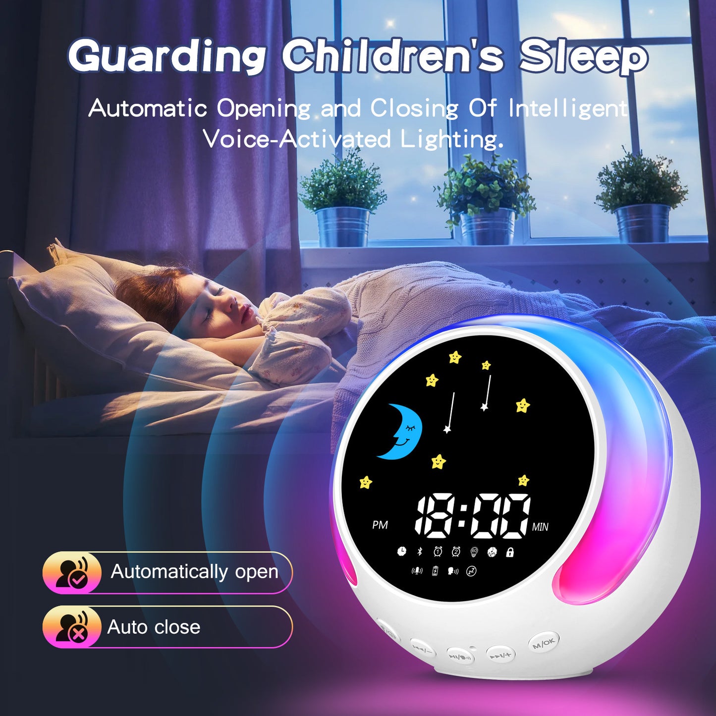 Hot New Items at Buy Center: Children's Alarm Clock Bluetooth Speaker Touch RGB With White Noise Wake-up Light