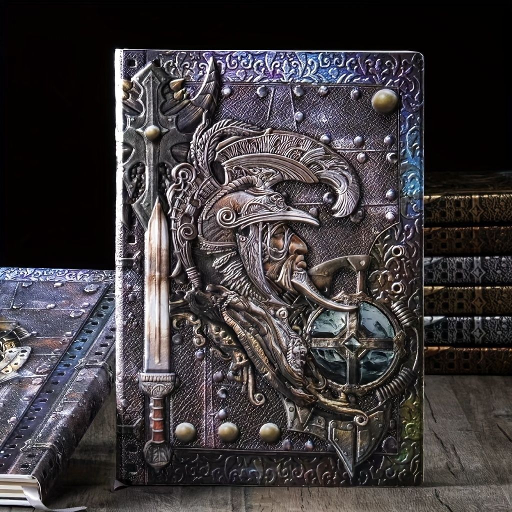 Creative Retro 3D Warriors Relief A5 Notebook Journal Embossed Writing Notebook Handmade Leather Cover Diary Gift Buy Center