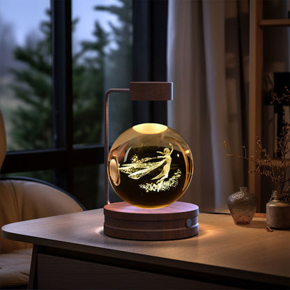 Crystal Ball Cosmic Dinosaur Indoor Night Light USB Power Warm Bedside Light Birthday Gift Night Lamp Aisha Dark wood