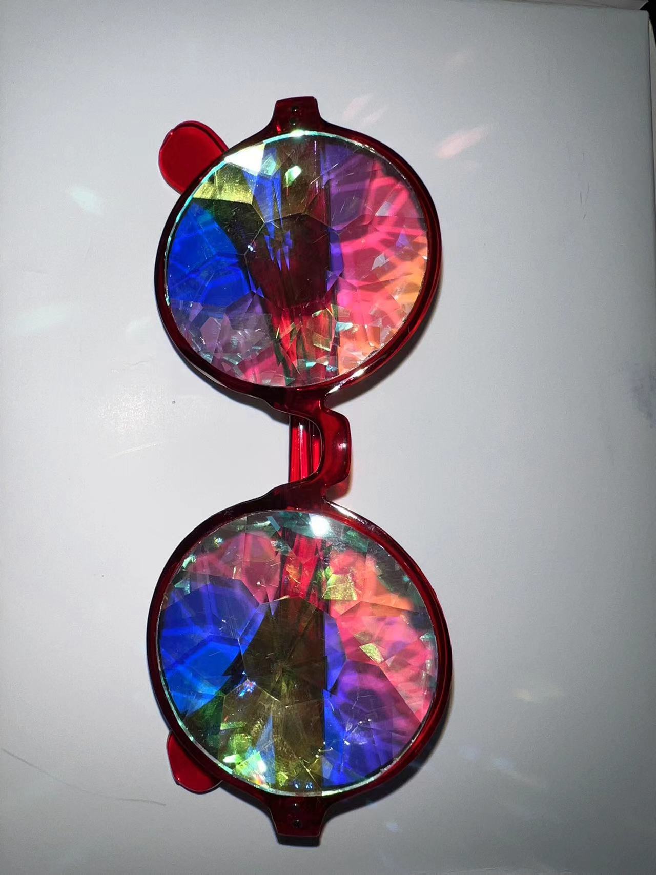 Shop Now at Buy Center-Kaleidoscope Concert Sunglasses Glass Faceted Mosaic Glasses Red Frame