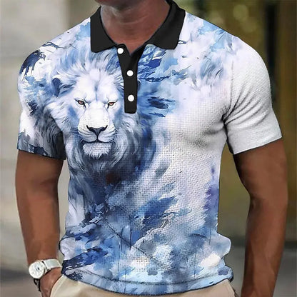 Newly Released at Buy Center: 3D Wolf Printed Casual Short-sleeved Street Hip-hop T-shirt Breathable Pullover Men's Polo Shirt