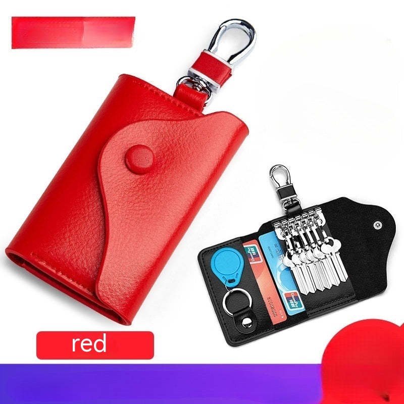 Newly Released at Buy Center: Men's Multi-functional High-grade Genuine Leather Keychain Card Holder Large Capacity Storage Fantastic Red