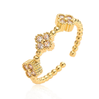 Trending Now at Buy Center: Petal Sweet Four-leaf Clover Ring Golden White Diamond