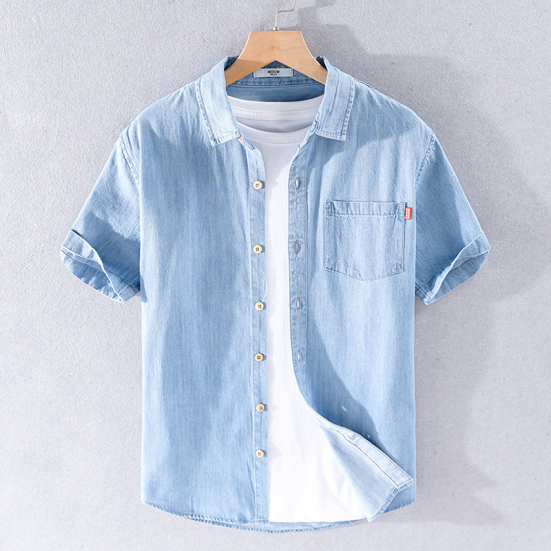 Fresh on the Scene at Buy Center: Summer Cotton Short Sleeve Denim Shirt For Men Classic All-matching