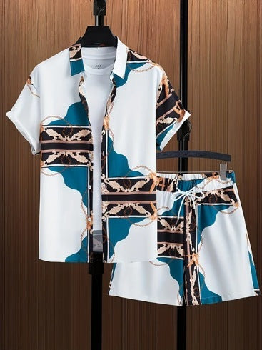 Printed Casual Men's Shirt And Shorts Two-piece Set Buy Center