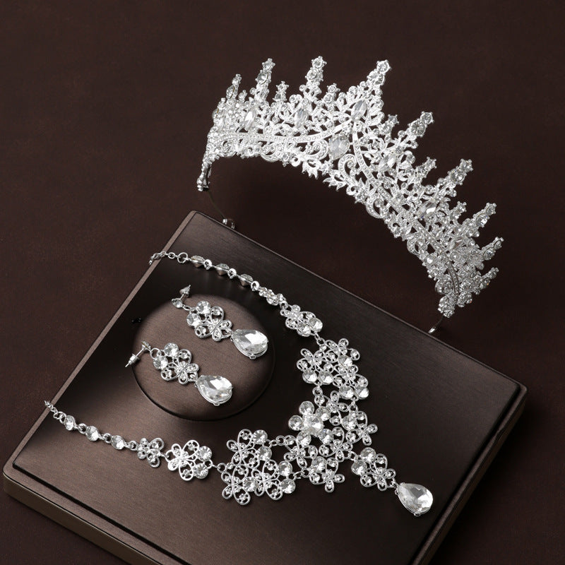 Bridal Headdress Crown Vintage Necklace Three-piece Earrings Set Pack