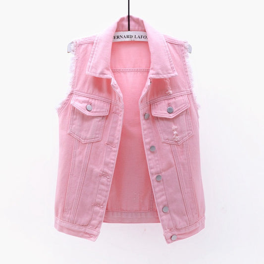 Buy Center Top Rated-Multi-Color Selection Denim Vest Women's Slim Sleeveless Jacket