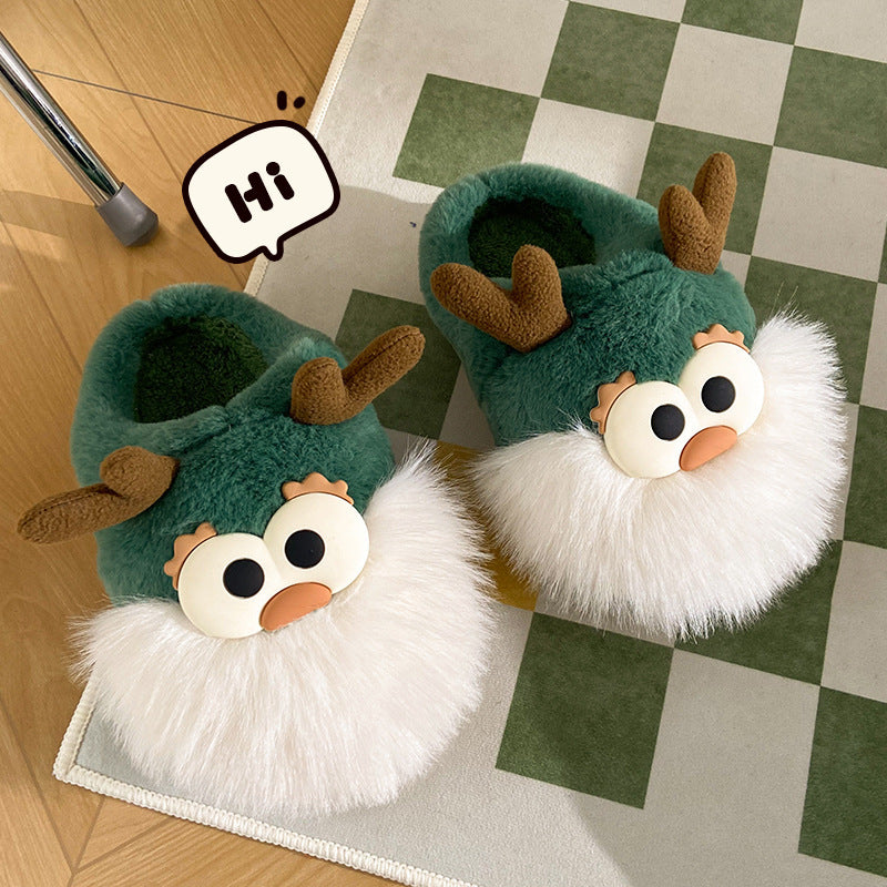 Cute Cartoon Christmas Deer Cotton Shoes Winter Indoor Floor Home Slippers Half-covered Heel Warm Plush Shoes Women Buy Center