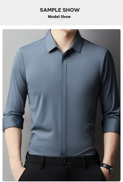 Men's Light Luxury High-end Hidden Hook Long-sleeved Shirt