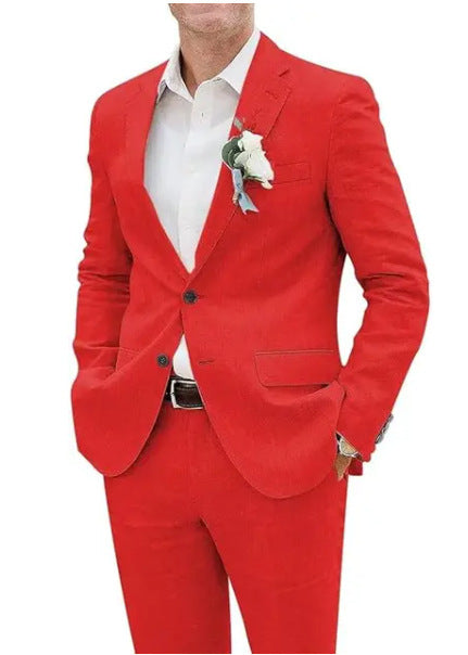 Now Available at Buy Center: Fashion Casual Men's Suit Linen Slim Fit Picture Color Red