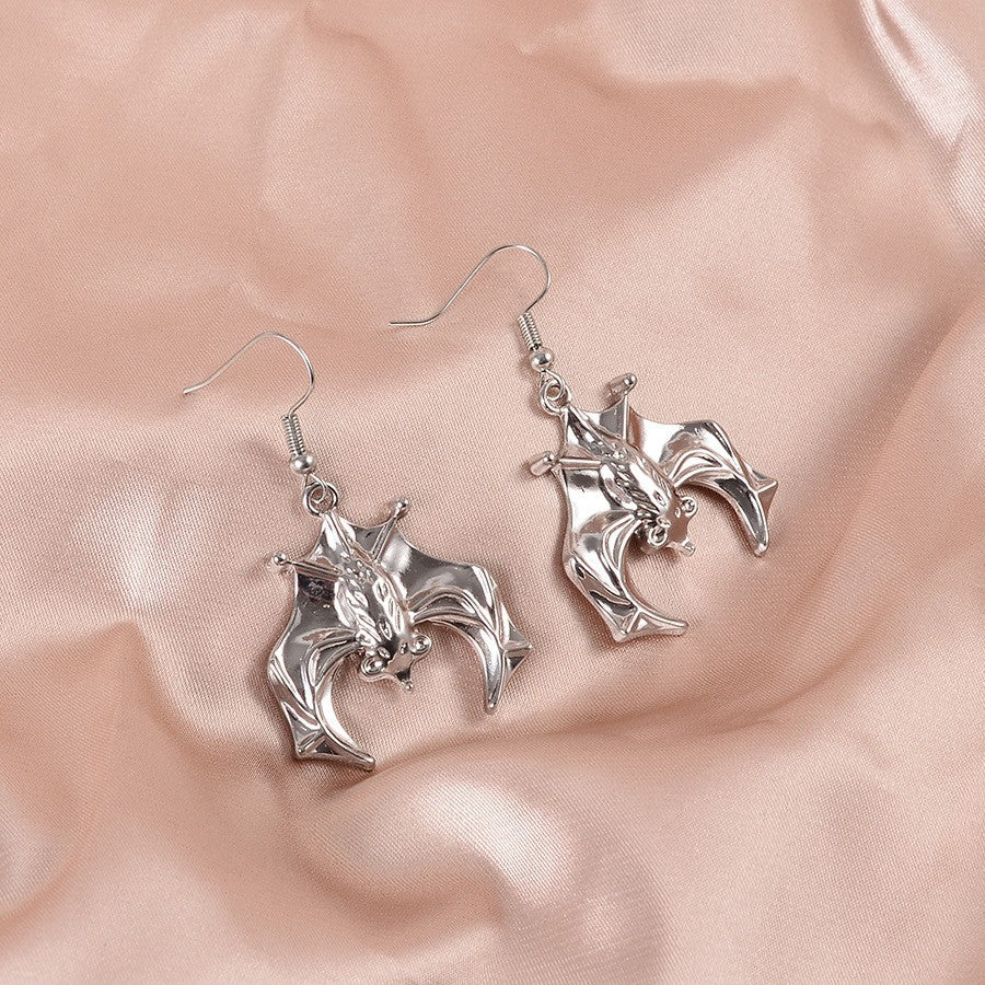 Buy Center Handpicked- Vintage Niche Exquisite Inverted Bat Pendant Earrings Silver