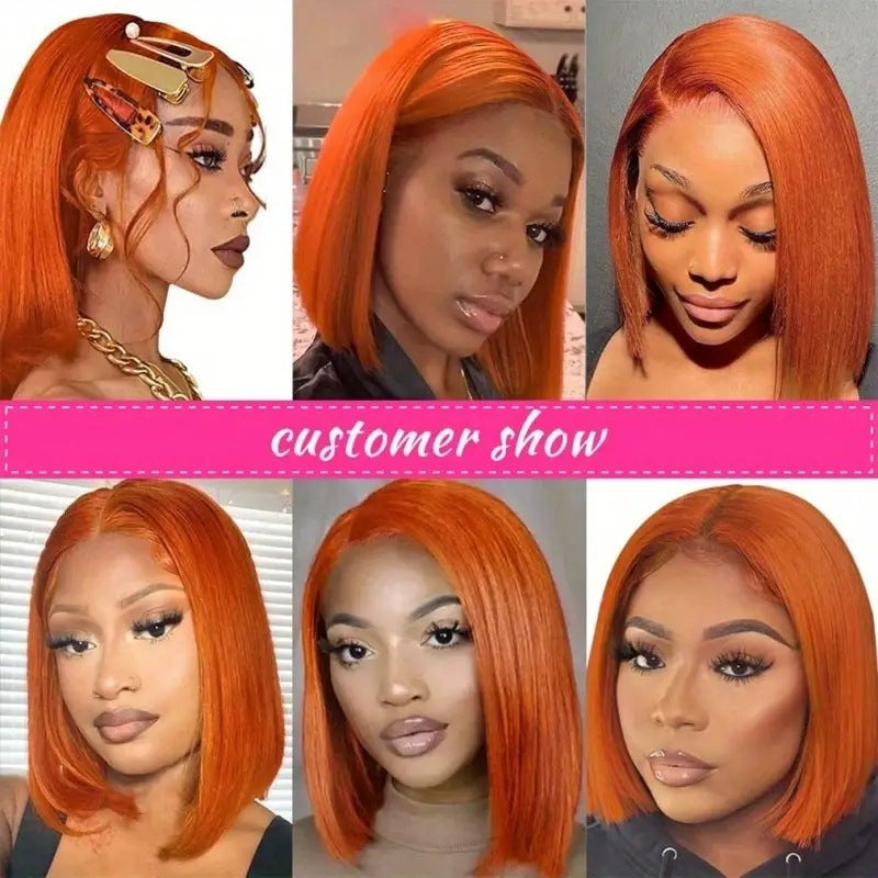 Buy Center Handpicked- Straight Ginger Orange Bob Wigs Human Hair13x4