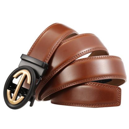 Automatic Alloy Buckle Belt Men's Simple Two-layer Cowhide Buy Center