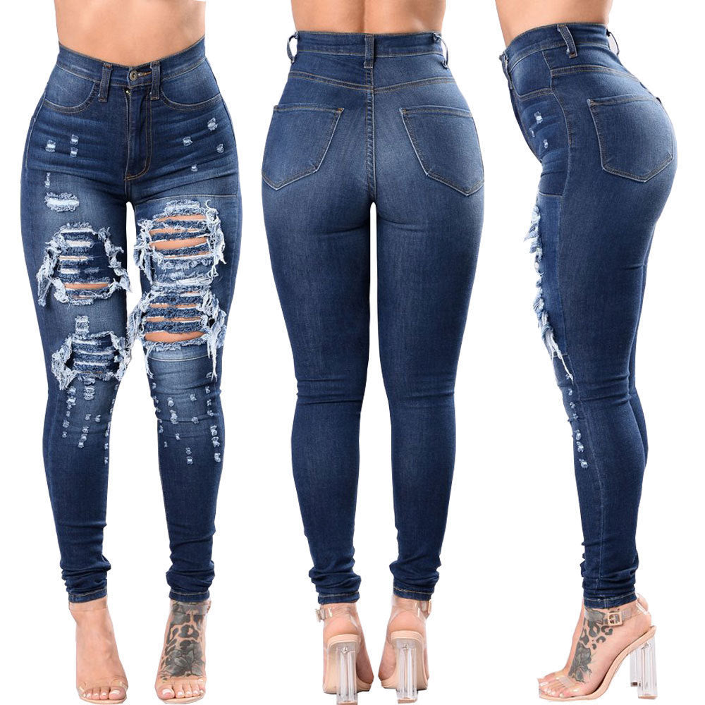 Buy Center Handpicked- Women's Ripped Denim Washed Denim Pants