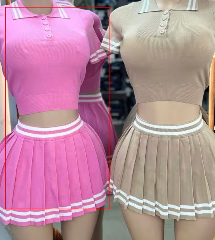 Newly Released at Buy Center: Casual Set Trendy Tops Pleated Skirt Two-piece Set Pink Free Size