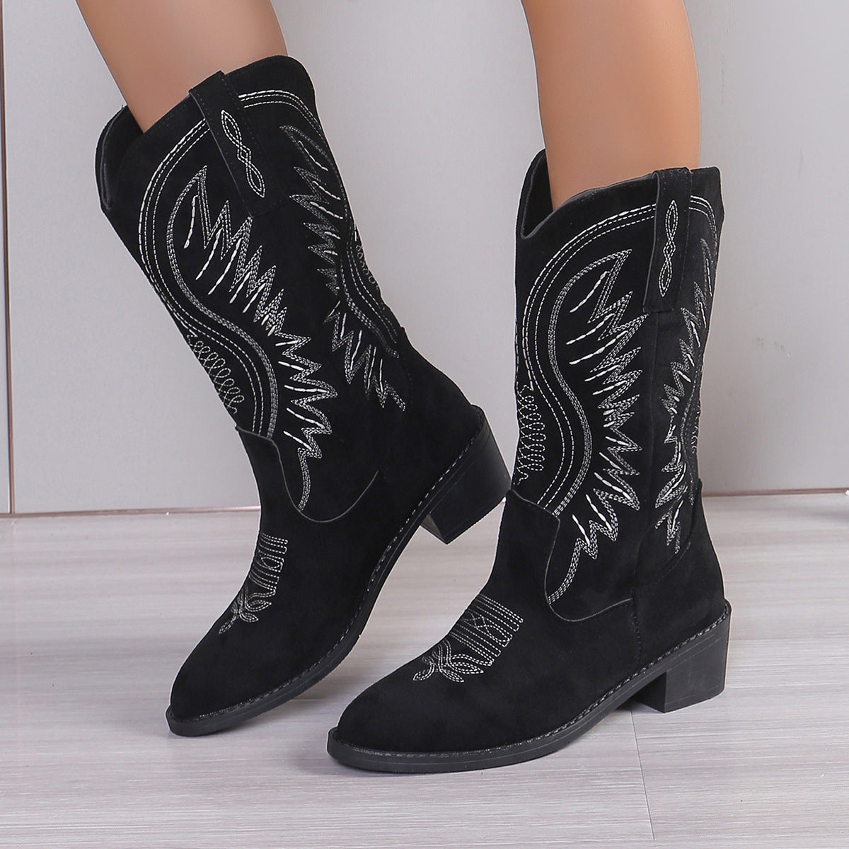 Autumn Embroidery Chunky Heel Below The Knee Pointed Toe Long Boots Women Buy Center