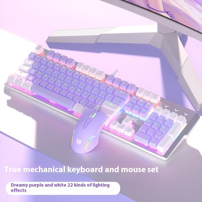 Purple Mechanical Keyboard Mouse Suit Wired Green Axis Buy Center