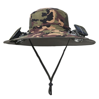 Newly Released at Buy Center: Removable Solar Energy Recharge Fan Embedded Big Brim Hat Camouflage 2 Adjustable