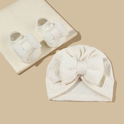 Fresh on the Scene at Buy Center: Tam-o'-shanter And Socks Suit Infant Knitted Big Bow Milky White