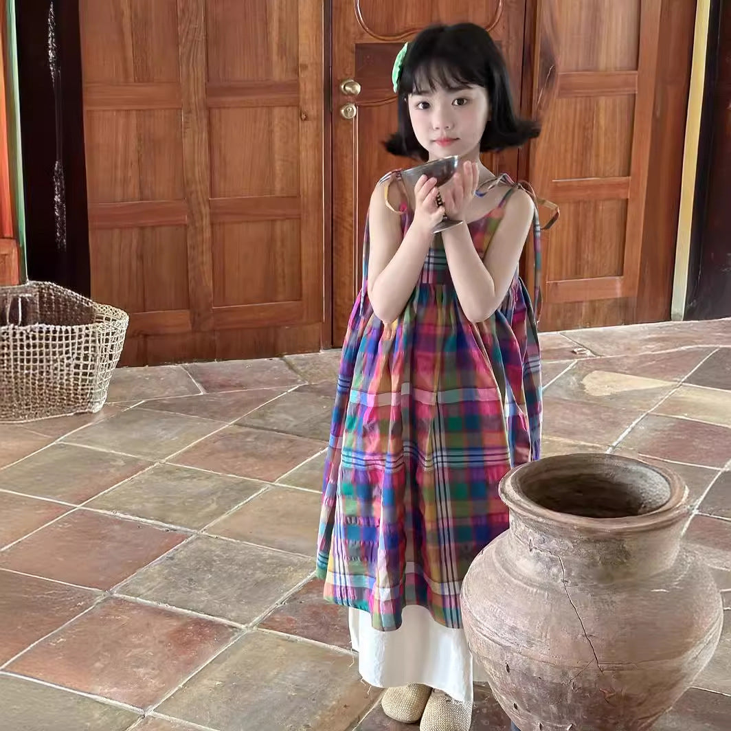 Fresh Arrivals at Buy Center: Korean Style Plaid Sling Dress Children's Casual Colorful