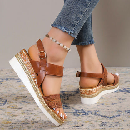 Trending Now at Buy Center: Spring And Summer New Wedge Round Toe Wide Strap Sandals For Women