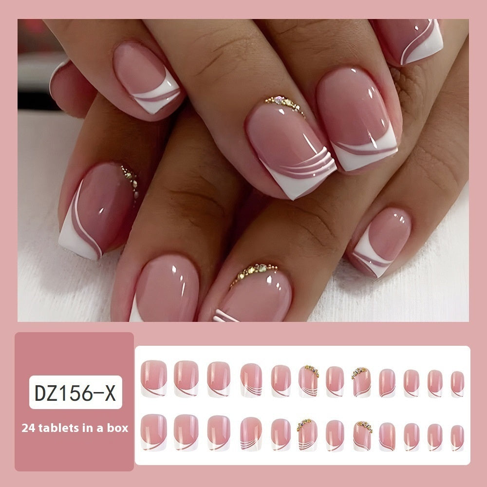 Buy Center Handpicked- Simple French Wear Nail Short Pure Desire Pile Rhinestone Hiyin Jelly Glue Rub