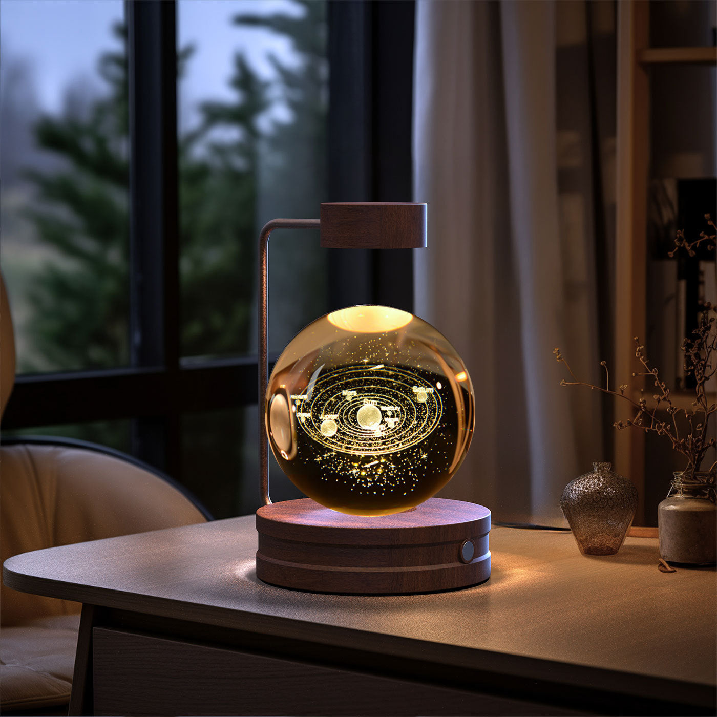 Crystal Ball Cosmic Dinosaur Indoor Night Light USB Power Warm Bedside Light Birthday Gift Night Lamp Galaxies Dark wood