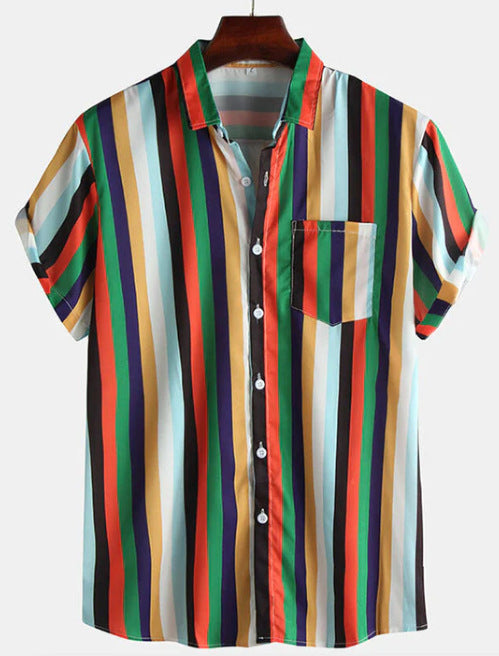 Fresh Arrivals at Buy Center: Men's Fashion Loose Striped Short Sleeve Shirt Top 1 Style