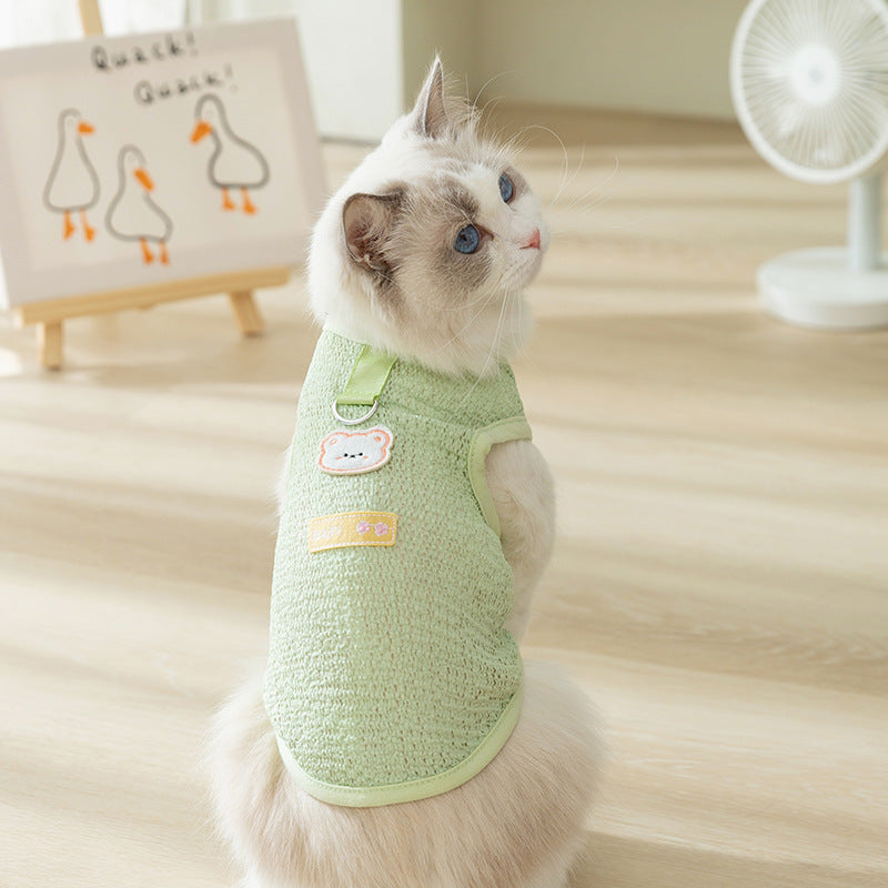 Newly Released at Buy Center: Fashion Hollowed-out Breathable Bear Patch Cat Clothes