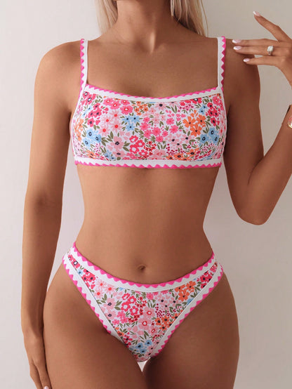 New Women's Printed Swimming Lace-up Split Bikini Suit