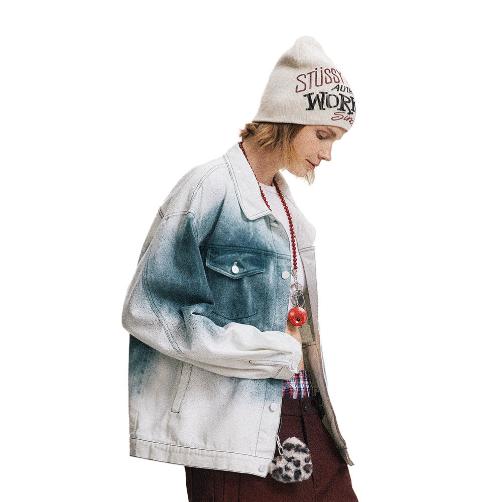 Buy Center Trend-Fashionable Splash-ink Gradient Denim Coat