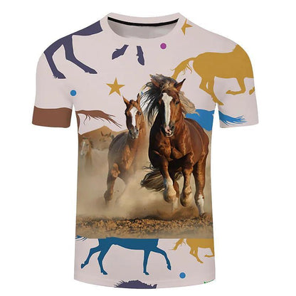 Hot New Items at Buy Center: Men's 3d Horse Printed T-shirt Riding Crew Neck Short Sleeve Streetwear Hip Hop Trend FJ00079