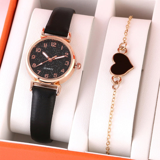 Lady Temperament Heart Bracelet Quartz Watch Suit