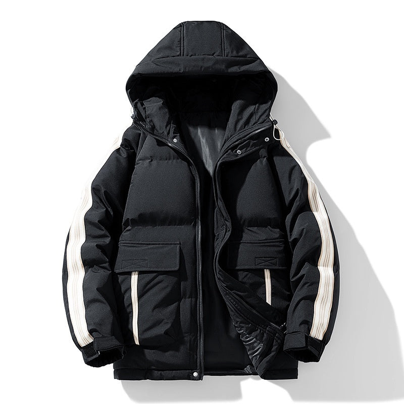 Winter Men's Cotton-padded Coat Outdoor Teen Hooded Black