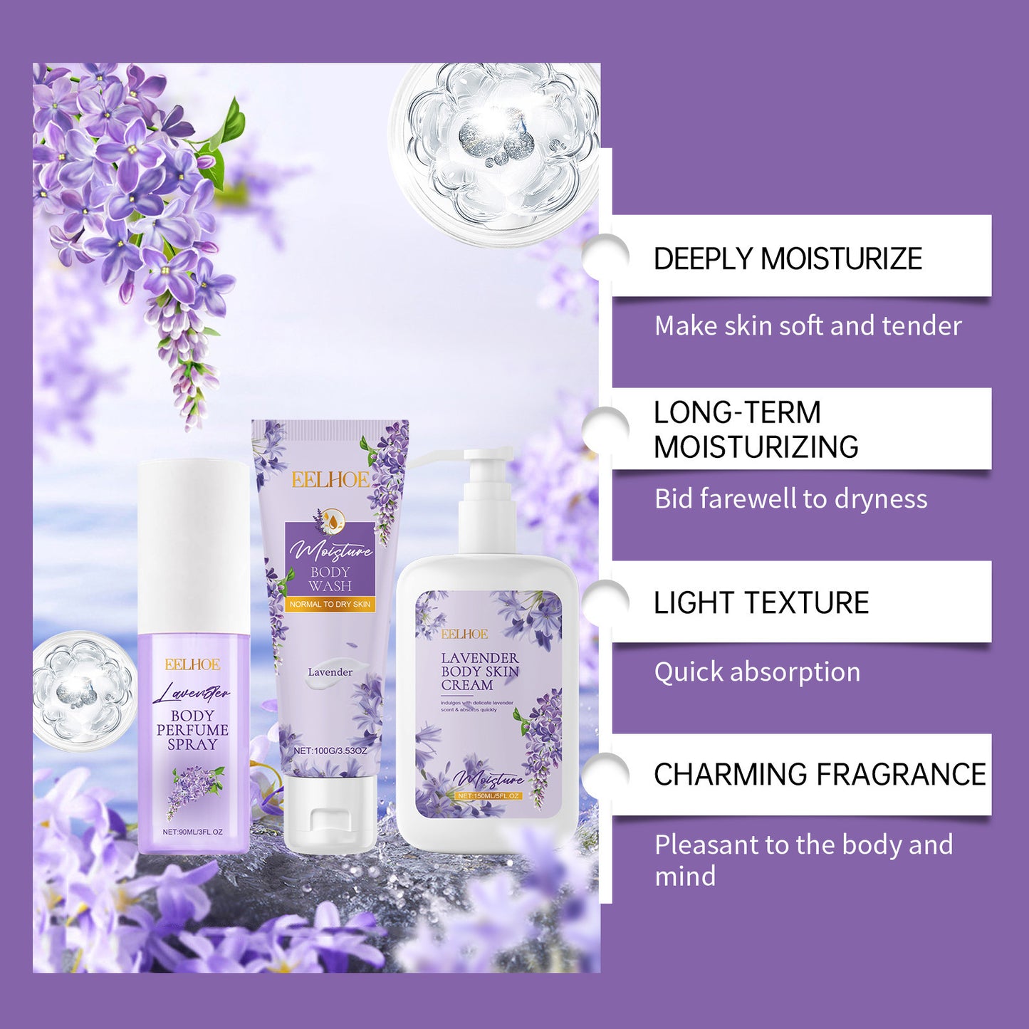 Buy Center Handpicked- Lavender Body Skin Care Set Gentle Moisturizing Skin