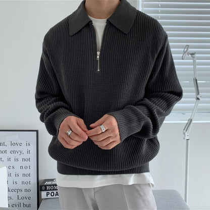 Just Arrived at Buy Center: Lapel Sweater Men's Winter Loose Lightly Mature Knitwear Trendy Black