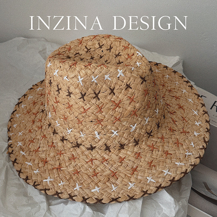 Fresh on the Scene at Buy Center: Retro Personality Western Cowboy Style Straw Hat Raffia Color L