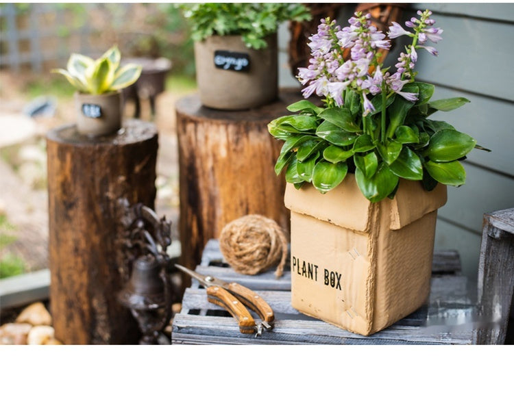 Just Arrived at Buy Center: Cement Brown Paper Box Flowerpot Creative Planting Indoor Balcony